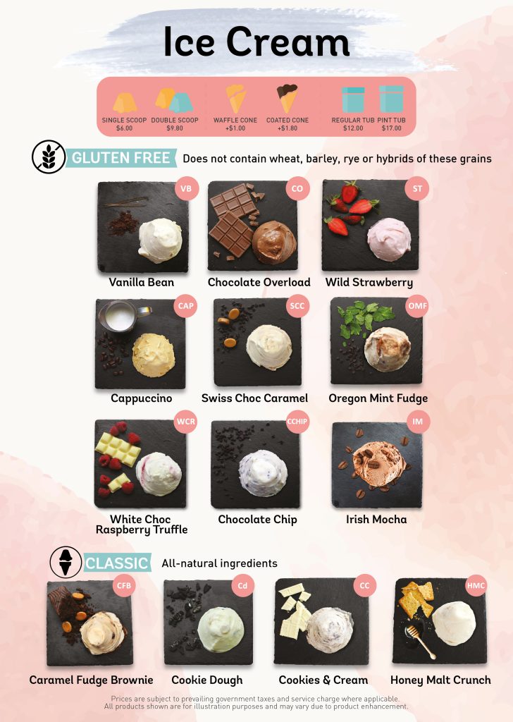 Gelare Ice Cream Menu